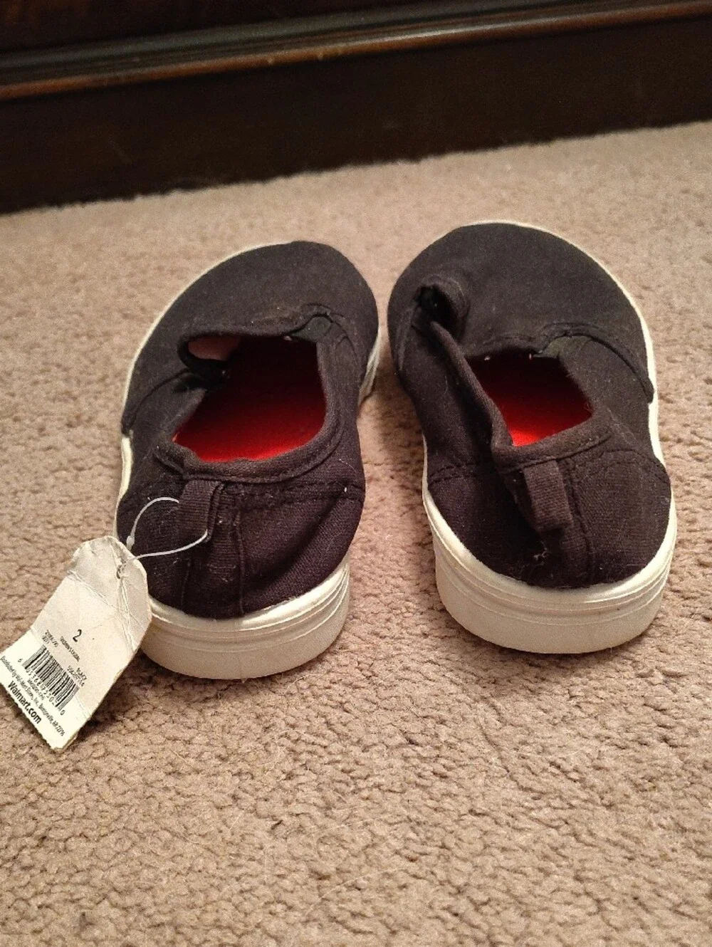 Faded Glory Black Slip-On Canvas Shoe with Red Insole